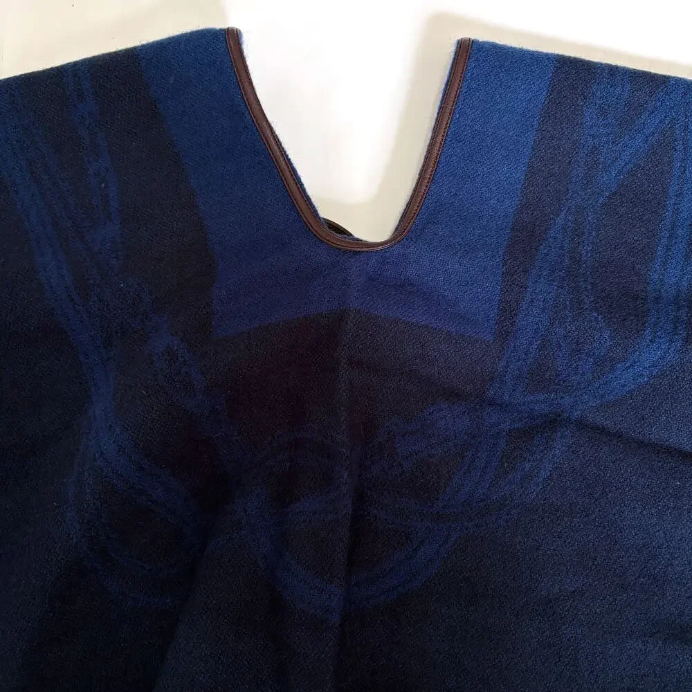 Ralph Lauren Navy Blue Cotton Blend Poncho Wrap - Picture 9 of 11